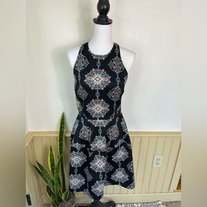 Y2K Medallion Print Fit & Flare Skater Dress High Neck Indie S Boho Chic